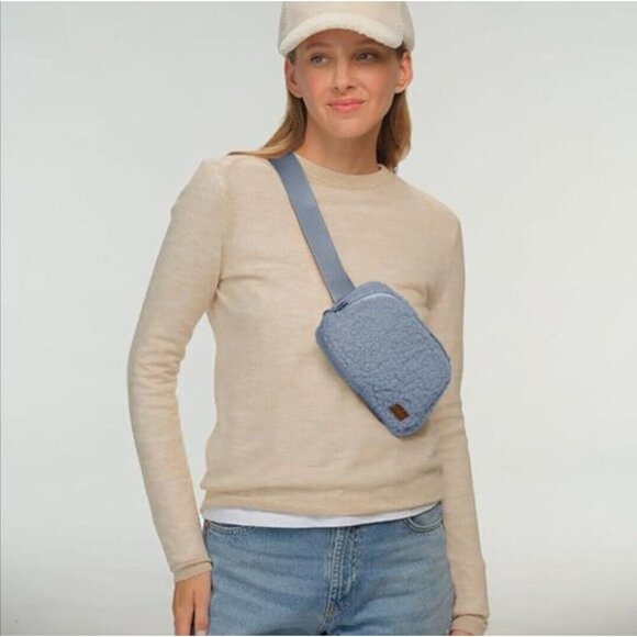 Brand New C.C. Sherpa Belt Bag Fanny Pack Pale Blue - Picture 2 of 12